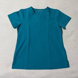 Mandala Women's XS Nurse‎ Scrub Top V Neck Front Pocket Blue